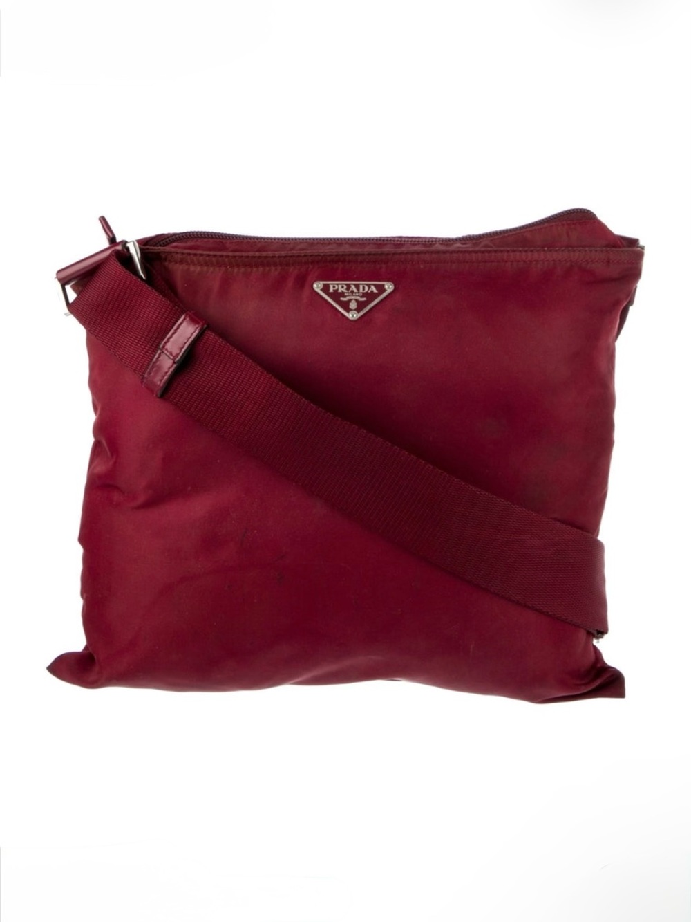 Prada Vela Flat Nylon Crossbody Messenger Bag Red Tessuto Y2K Triangle